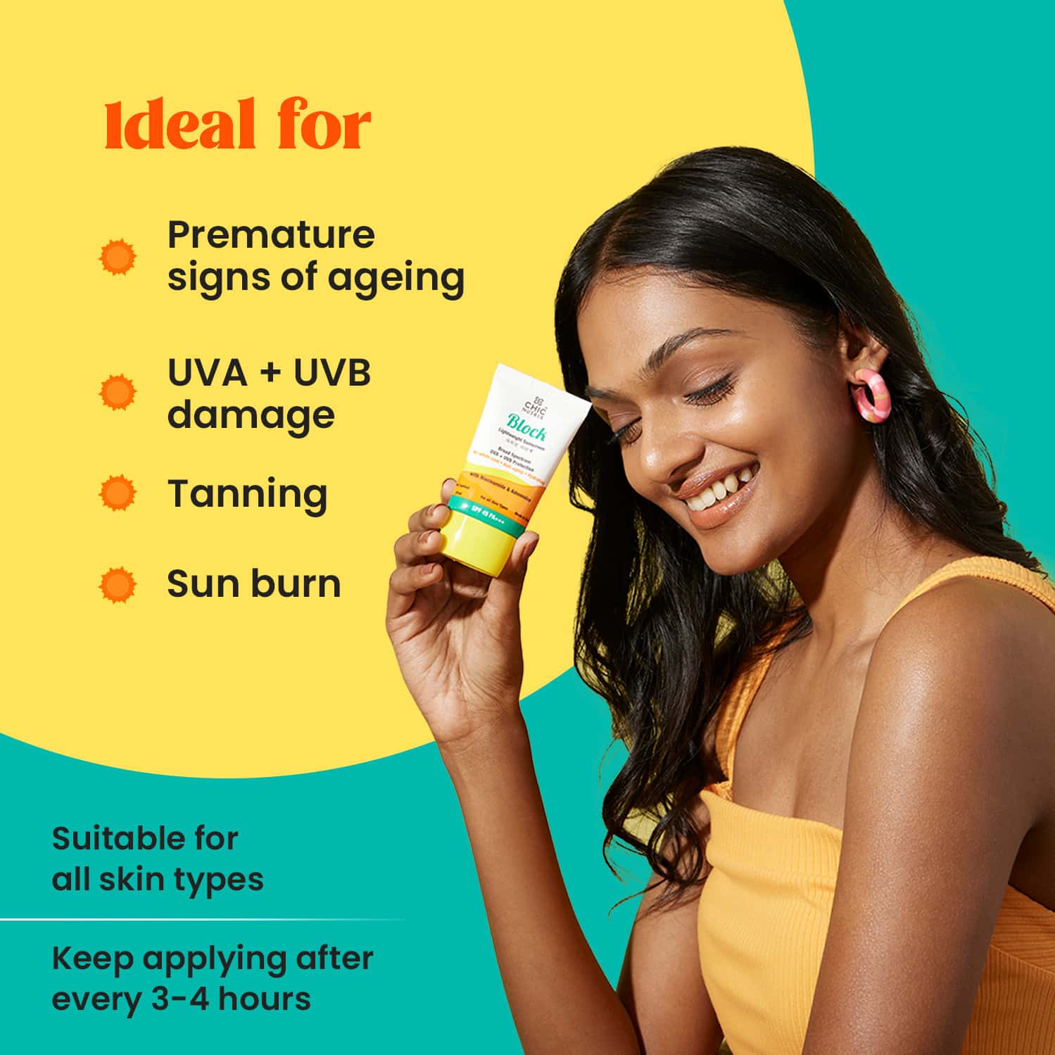 Buy CHICNUTRIX BLOCKLIGHTWEIGHT SUNSCREEN SPF45PA+++NIACINAMIDE