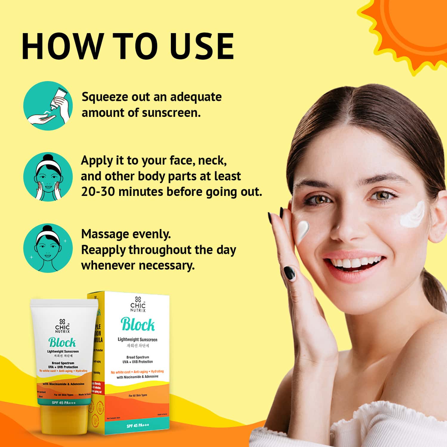 Buy CHICNUTRIX BLOCKLIGHTWEIGHT SUNSCREEN SPF45PA+++NIACINAMIDE