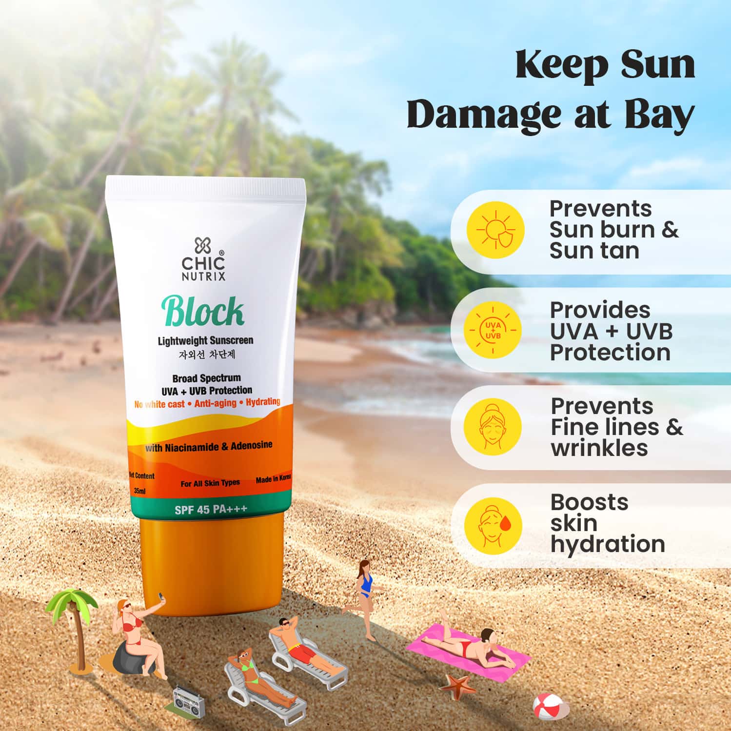 Buy CHICNUTRIX BLOCKLIGHTWEIGHT SUNSCREEN SPF45PA+++NIACINAMIDE