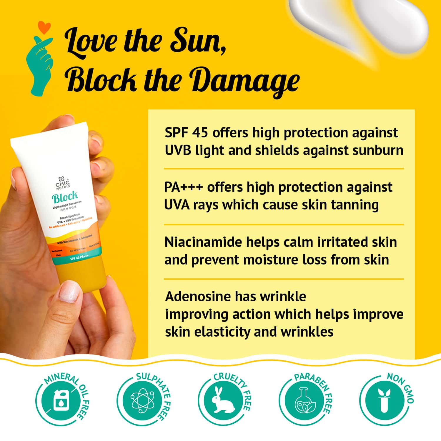 Buy CHICNUTRIX BLOCKLIGHTWEIGHT SUNSCREEN SPF45PA+++NIACINAMIDE