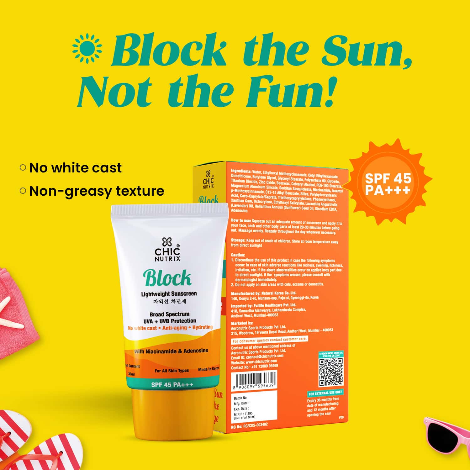 Buy CHICNUTRIX BLOCKLIGHTWEIGHT SUNSCREEN SPF45PA+++NIACINAMIDE