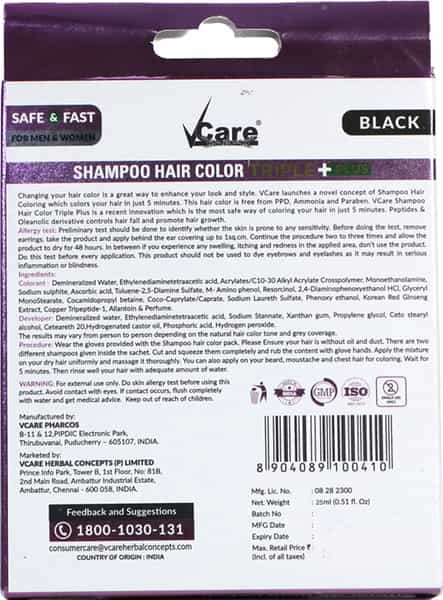 Vcare Shampoo Hair Color - Black - No Ppd - 25Ml