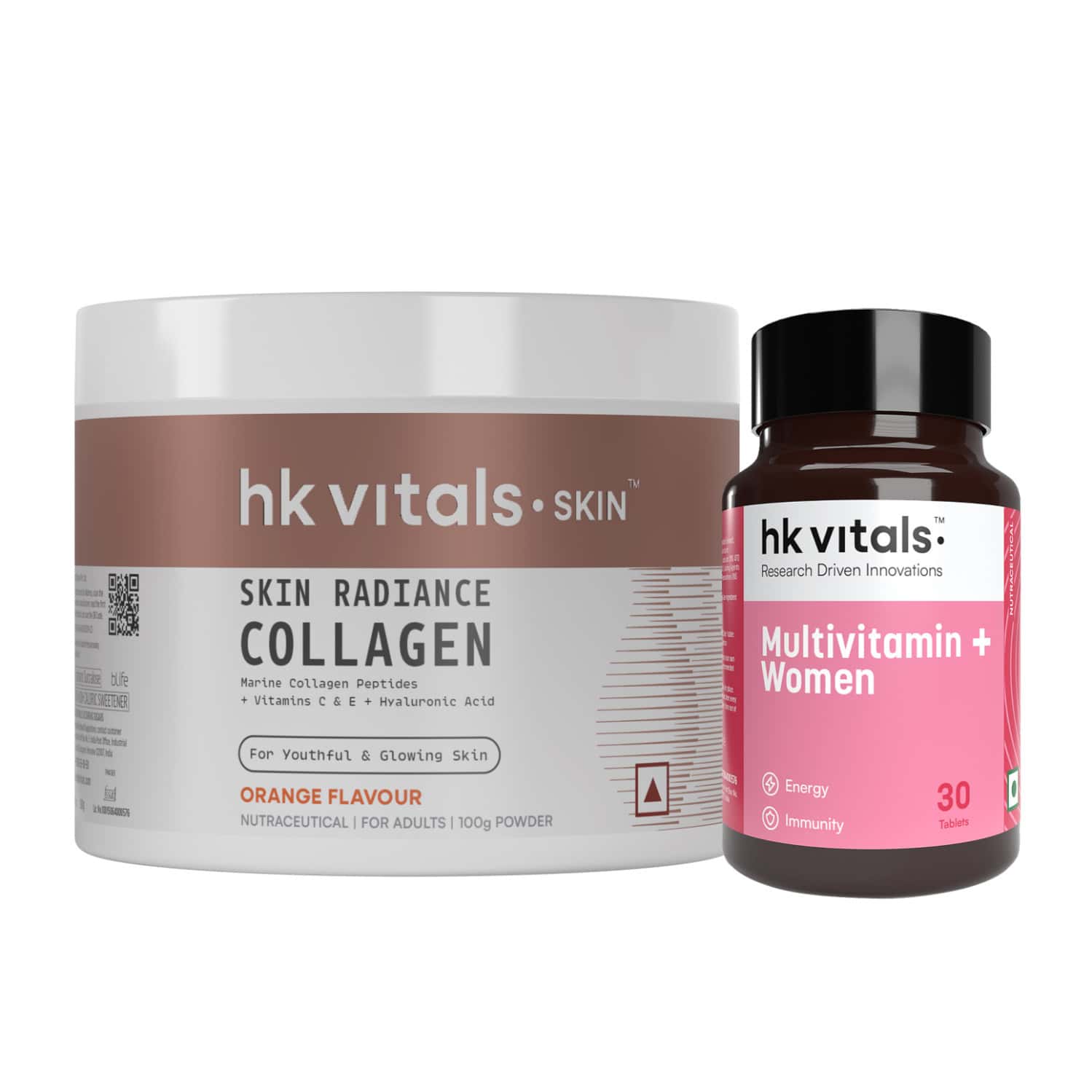 Hk Vitals Skin Radiance Collagen Powder (orange | 100 G) | 30 Tablets (combo Pack)