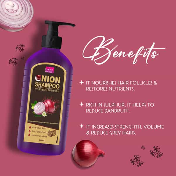 Vi-John Onion Shampoo Ayurvedic Aushadhi Strengthen For Follicles And Clarify Blocked Rots 300Ml