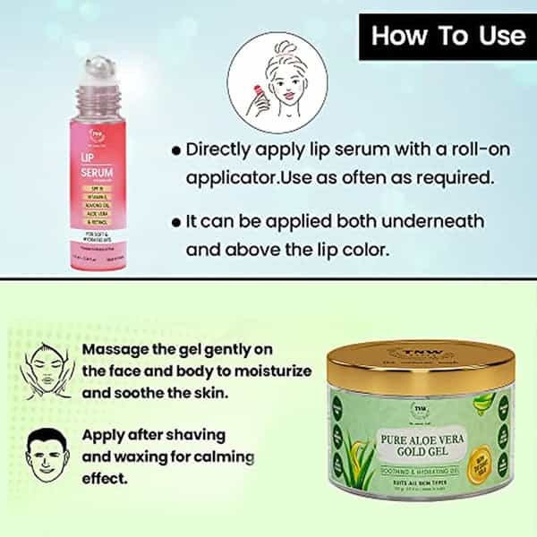Tnw The Natural Wash Lip Serum And Pure Aloe Vera Gold Gel For Hydrating Lips And Skin