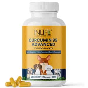 Inlife Curcumin With Piperine For Dogs Cats And Pets | 95% Curcuminoids - 60 Vegetarian Capsules