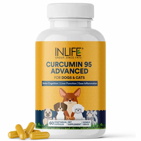 Inlife Curcumin With Piperine For Dogs Cats And Pets | 95% Curcuminoids - 60 Vegetarian Capsules