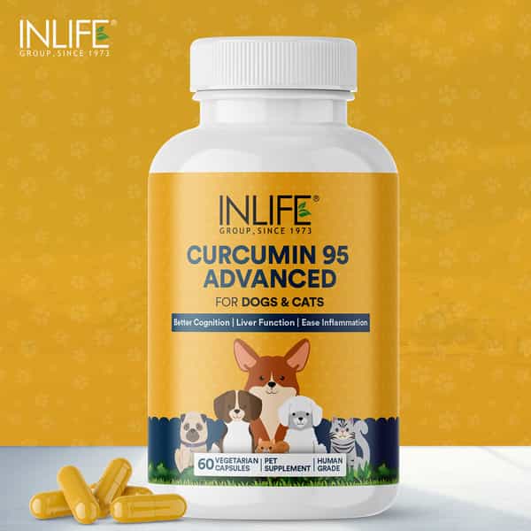 Inlife Curcumin With Piperine For Dogs Cats And Pets | 95% Curcuminoids - 60 Vegetarian Capsules