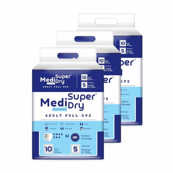 Medisuperdry Adult Diaper Pants Small | Pull-Ups | Elastic Waist Size 60-90 Cm 10 Piece | Pack Of 3