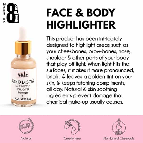 Auli Gold Digger Face Highlighting Illuminating Strobe Serum For A Glowing Dewy Finish - 30Ml