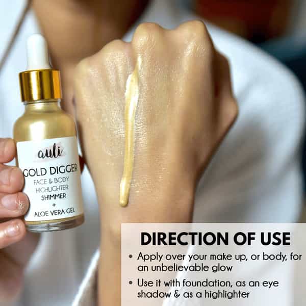 Auli Gold Digger Face Highlighting Illuminating Strobe Serum For A Glowing Dewy Finish - 30Ml