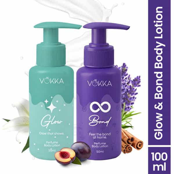 Vokka Glow & Bonds Perfume Body Lotion Combo 50Ml X 2 | Fruity Floral & Warm Woody Fragrance