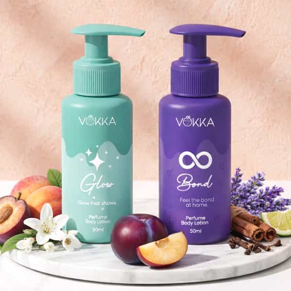 Vokka Glow & Bonds Perfume Body Lotion Combo 50Ml X 2 | Fruity Floral & Warm Woody Fragrance