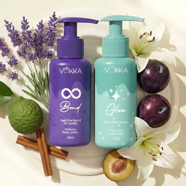 Vokka Glow & Bonds Perfume Body Lotion Combo 50Ml X 2 | Fruity Floral & Warm Woody Fragrance