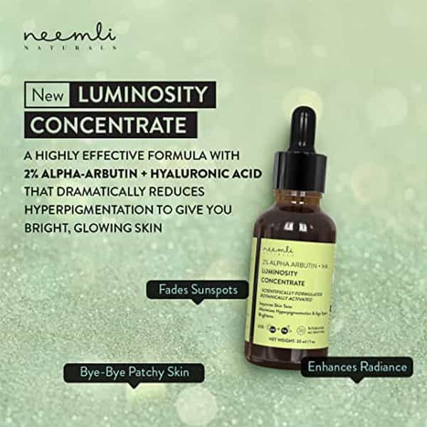 Neemli Naturals 2% Alpha Arbutin + Hyaluronic Acid Luminosity Concentrate Serum 30 Ml