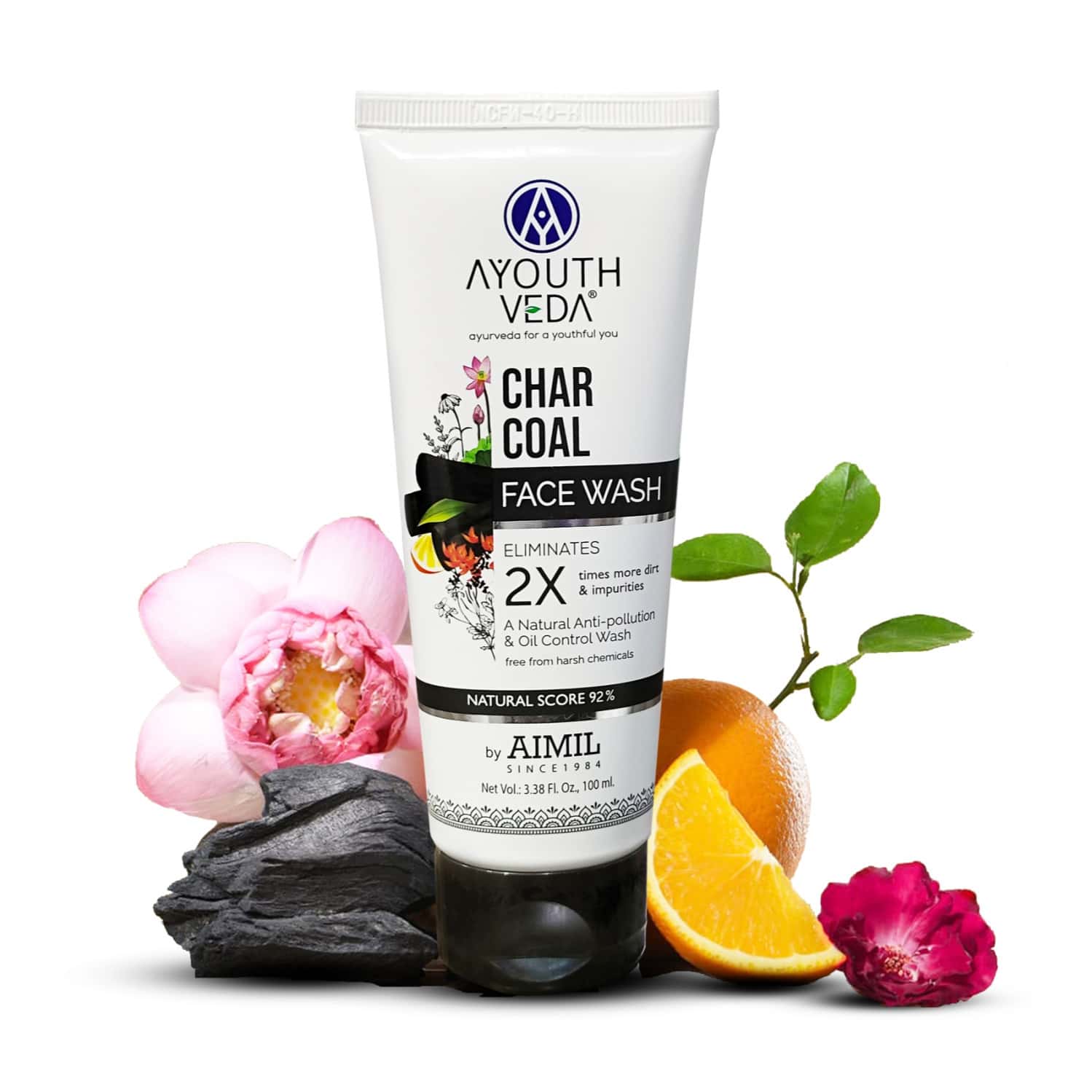 Ayouthveda Charcoal Face Wash With Bamboo Charcoal | Removes 2x Times Dirt Oil & Impurities 100 Ml