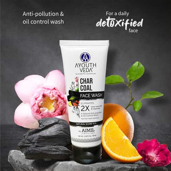 Ayouthveda Charcoal Face Wash With Bamboo Charcoal | Removes 2X Times Dirt Oil & Impurities 100 Ml