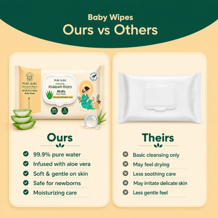 Pure Aura Baby Wipes - Doctor Recommended Pure Water Wipes With Aloe Vera 72 Pulls Pack Of 4