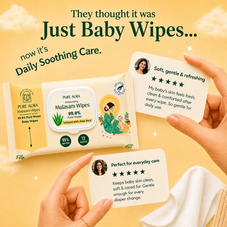 Pure Aura Baby Wipes - Doctor Recommended Pure Water Wipes With Aloe Vera 72 Pulls Pack Of 4