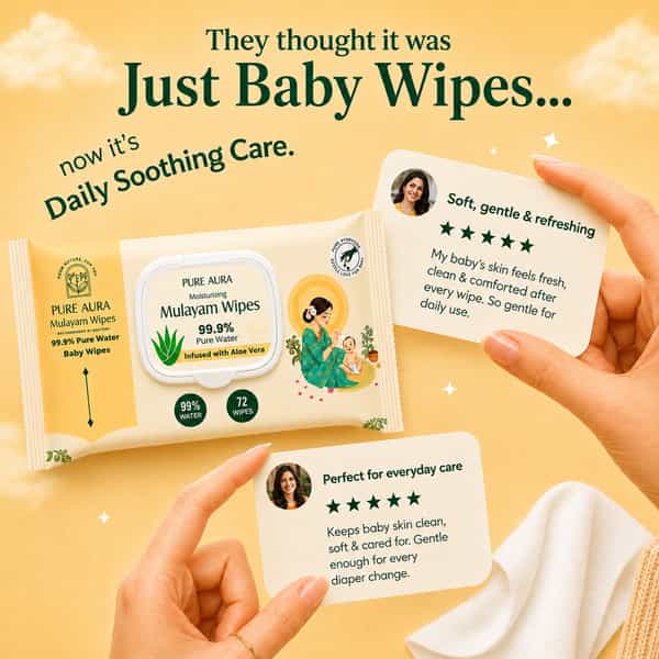 Pure Aura Baby Wipes - Doctor Recommended Pure Water Wipes With Aloe Vera 72 Pulls Pack Of 4