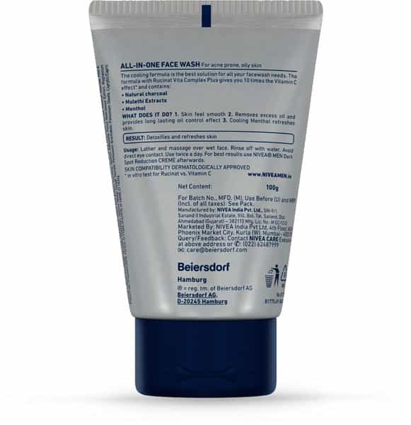 Nivea Men All In One Charcoal Facewash - 100G