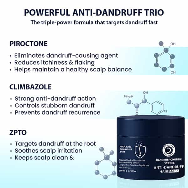 Dermistry Anti Dandruff Treatment Piroctone Climbazole & Zpto Hair Mask Flakes Dry Itchy Scalp 200Ml