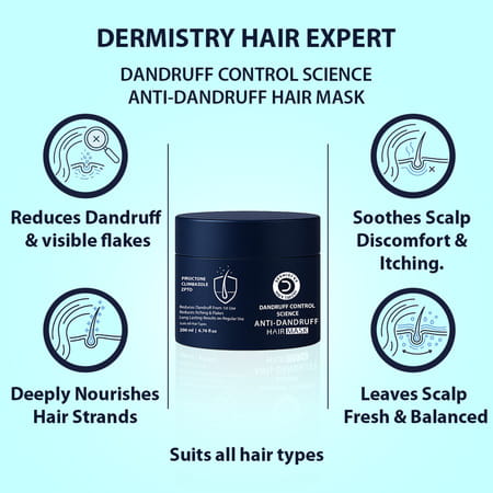 Dermistry Anti Dandruff Treatment Piroctone Climbazole & Zpto Hair Mask Flakes Dry Itchy Scalp 200Ml