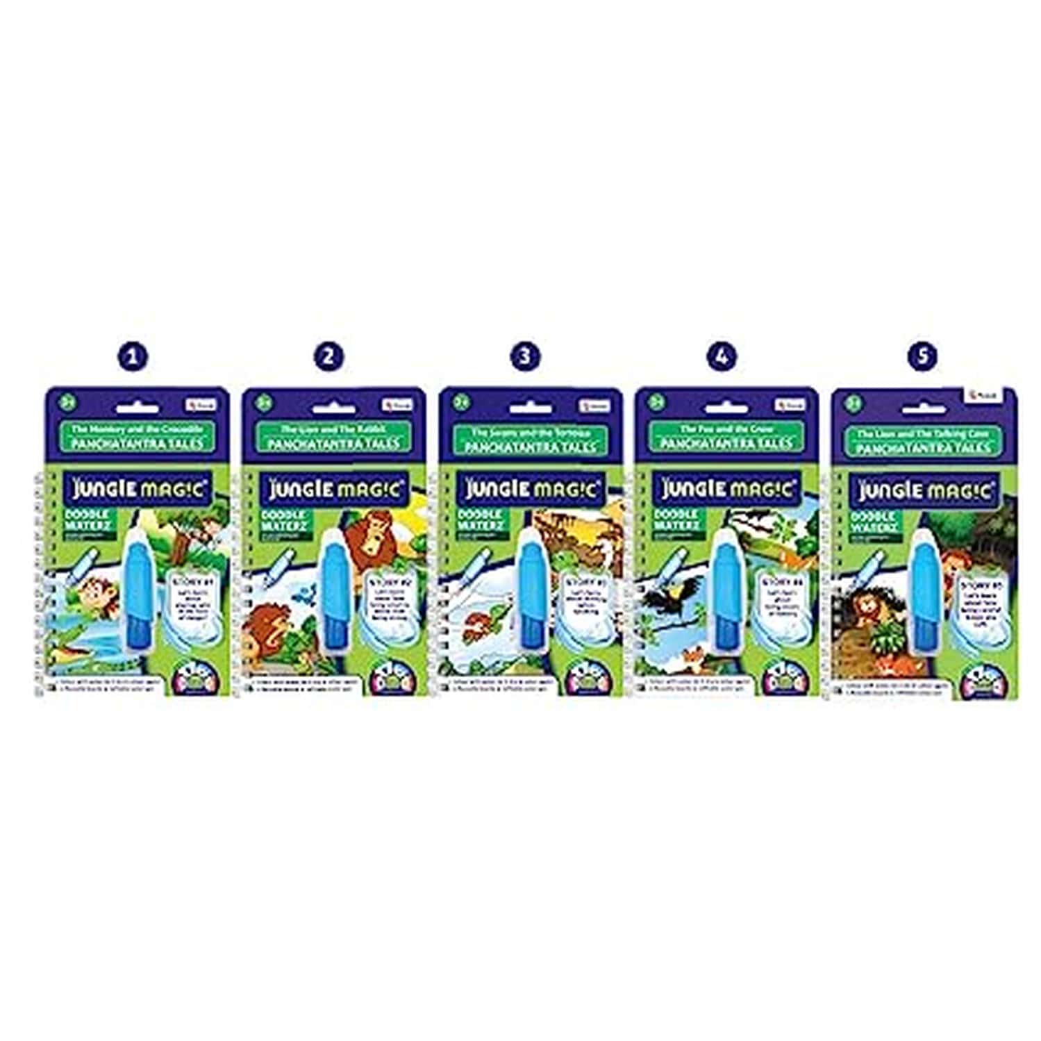 Jungle Magic Doodle Waterz - Reusable | Water Colouring Book - Panchtantra Stories- 5 Story