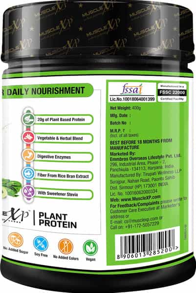 Musclexp Plant Protein - Natural Protein Powder With Pea Protein Vegetable Blend 400G (Sugar Free)