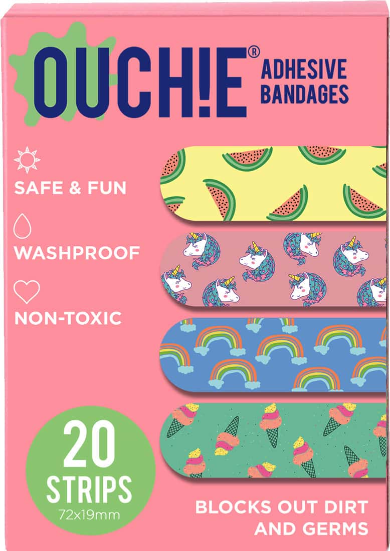 Ouchie Non-Toxic Printed Bandages - Pink - 20 Bandages
