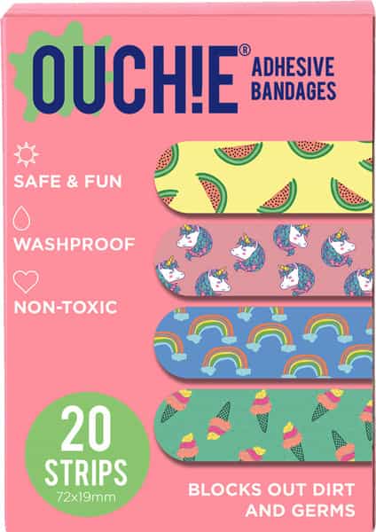 Ouchie Non-Toxic Printed Bandages - Pink - 20 Bandages