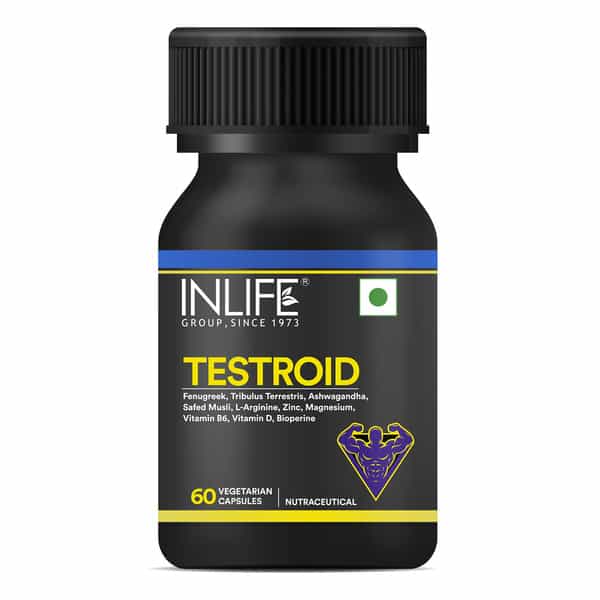 Inlife Testroid Testosterone For Men With Zinc Monomethionine Magnesium Aspartate - 60 Veg Capsules