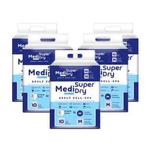 Medisuperdry Adult Diaper Pants (m) | Pull-ups | Elastic Waist Size 71-110 Cm | 10 Piece | Pack Of 5