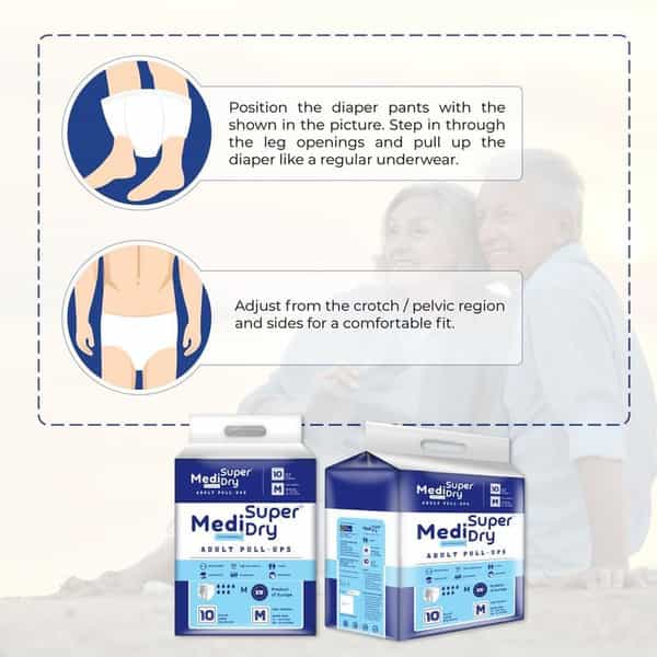 Medisuperdry Adult Diaper Pants (M) | Pull-Ups | Elastic Waist Size 71-110 Cm | 10 Piece | Pack Of 5