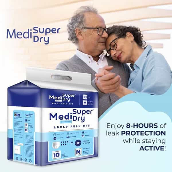 Medisuperdry Adult Diaper Pants (M) | Pull-Ups | Elastic Waist Size 71-110 Cm | 10 Piece | Pack Of 5