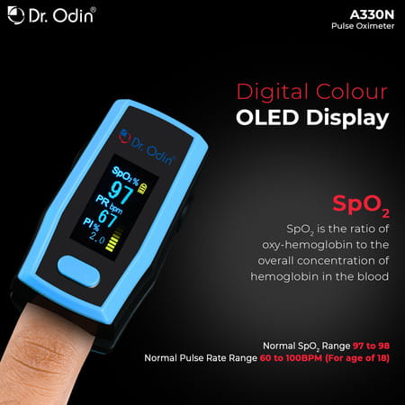 Dr. Odin A330n Pulse Oximeter With Quick Heart Rate And Oxygen Monitoring (Black & Blue) 1 No'S