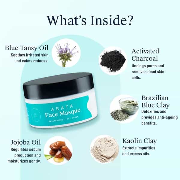 Arata Natural Clay Face Masque With Activated Charcoal Kaolin & Brazilian Blue Clay(100 Gm)