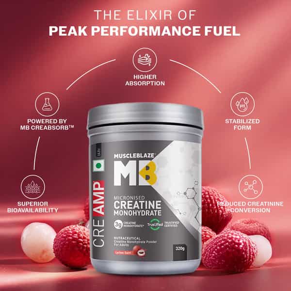 Muscleblaze Micronised Creatine Monohydrate Creamp Powder | Lychee Swirl (80 Servings | 320G)