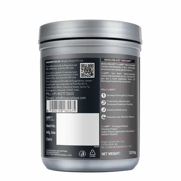 Muscleblaze Micronised Creatine Monohydrate Creamp Powder | Lychee Swirl (80 Servings | 320G)