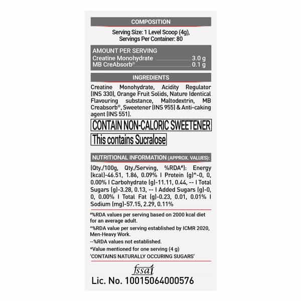 Muscleblaze Micronised Creatine Monohydrate Creamp Powder | Lychee Swirl (80 Servings | 320G)