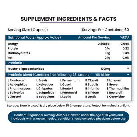 Vlados Himalayan Organic Probiotics 60b Cfu + 170mg Prebiotics + 24 Strains Supplement | Veg - 60n