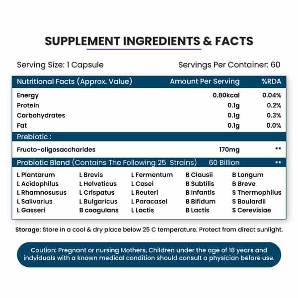 Vlados Himalayan Organic Probiotics 60B Cfu + 170Mg Prebiotics + 24 Strains Supplement | Veg - 60N