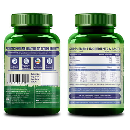 Vlados Himalayan Organic Probiotics 60b Cfu + 170mg Prebiotics + 24 Strains Supplement | Veg - 60n
