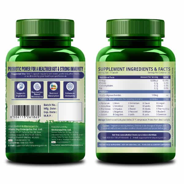 Vlados Himalayan Organic Probiotics 60B Cfu + 170Mg Prebiotics + 24 Strains Supplement | Veg - 60N