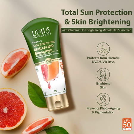 Lotus Botanicals Vitamin C Matte Fluid Sunscreen | Spf 50 | Pa+++ | 50g