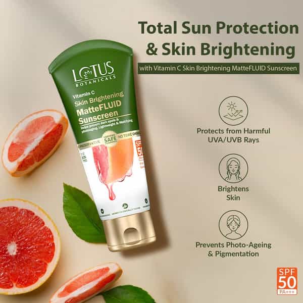 Lotus Botanicals Vitamin C Matte Fluid Sunscreen | Spf 50 | Pa+++ | 50G