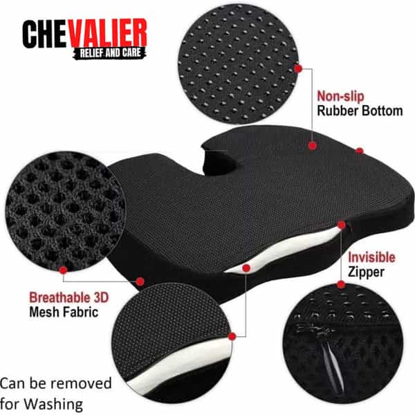 Chevalier Coccyx Seat Cushion With Tailbone Cut-Out For Car Sitting - Black