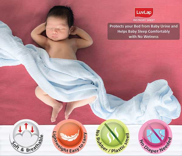 Luvlap Instadry Extra Absorbent Dry Sheet/Bed Protector - Salmon Rose 0M+ - Large 100 X 140Cm