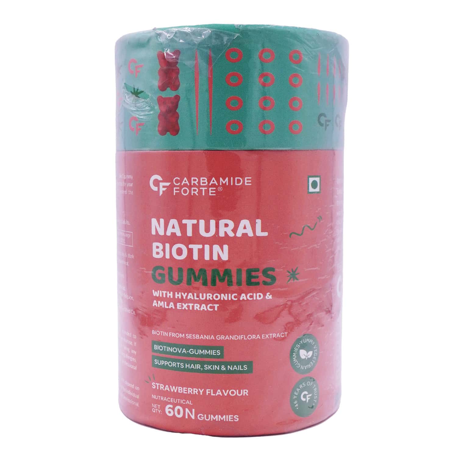 Carbamide Forte Natural Biotin Strawberry Flavour Gummies 60 No's