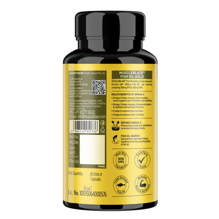 Muscleblaze Omega 3 Fish Oil Gold (60 Capsules) | 1300mg Omega 3 With 500mg Epa & 400mg Dha